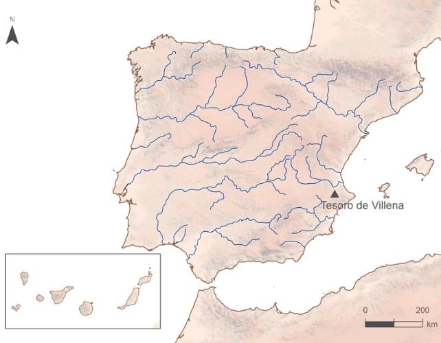 Miejsce skarbu Villena (Alicante) na Półwyspie Iberyjskim