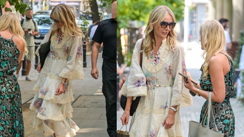 Agnieszka Woźniak-Starak w falbanach przeskakuje ogrodzenie w drodze do swego turkusowego Jeepa (ZDJĘCIA)