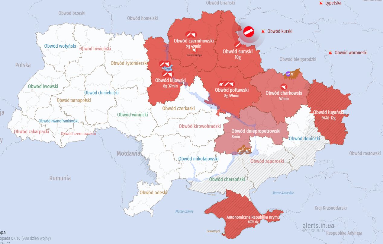 Mapa alarmów w Ukrainie 