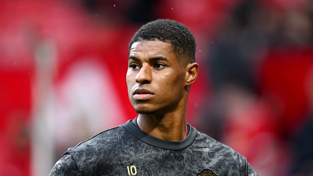 MANCHESTER, ENGLAND - MAY 15: Marcus Rashford of Manchester United warms up prior to the Premier League match between Manchester United and Newcastle United at Old Trafford on May 15, 2024 in Manchester, England. (Photo by Gareth Copley/Getty Images)