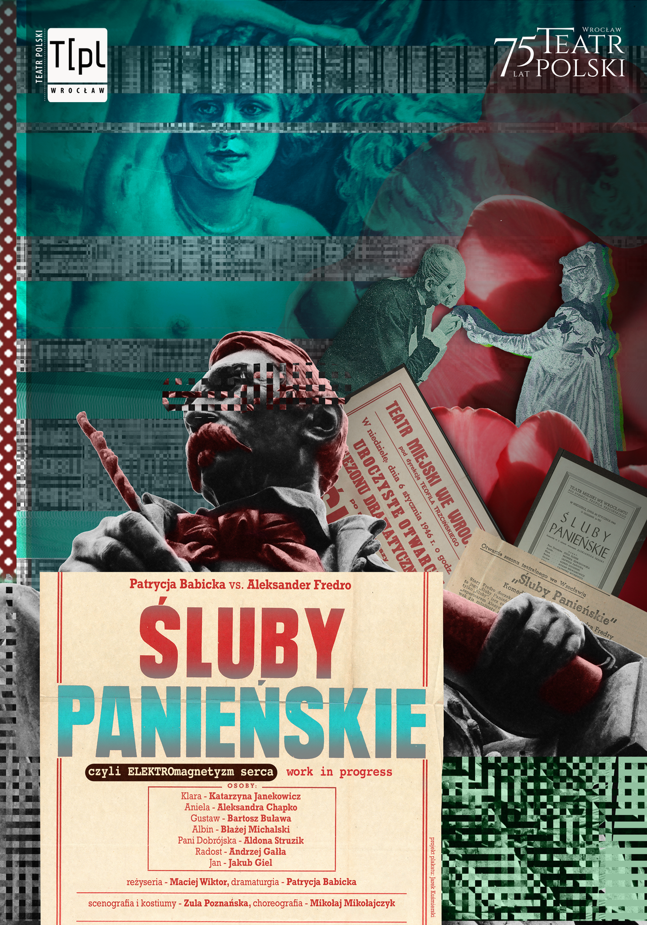 Plakat spektaklu "Śluby panieńskie" według Aleksandra Fredry