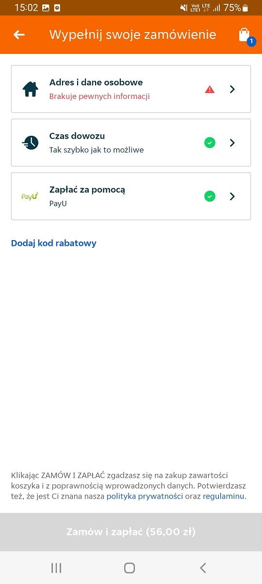 Pyszne.pl - potwierdzenie zamówienia