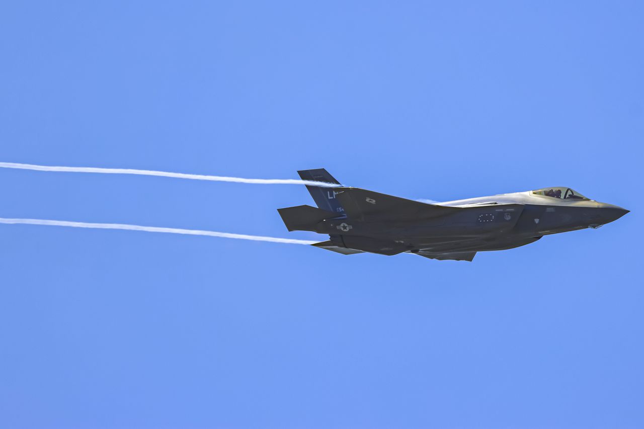 Lockheed Martin F-35 Lightning II fighter jet of the United States Air Force USAF with Serial No LN 19-5474 during a flight demonstration at Paris Air Show 2023 in Le Bourget Airport. The advanced military aircraft executed maneuvering and showed its advanced capabilities in the air. The F35 fighting plane is a 5th generation single-seat, single-engine, all-weather stealth multirole combat aircraft that is intended to perform both air superiority, strike missions while it is able to provide electronic warfare and intelligence, surveillance, and reconnaissance capabilities. Primary uses is the USA Air Force, Marine Corps, Navy and US and NATO allies. Paris, France on June 2023 (Photo by Nicolas Economou/NurPhoto via Getty Images)