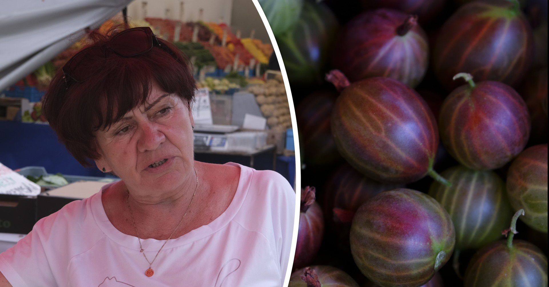 Pani Genowefa sprzedaje agrest na bazarach w Kielcach 