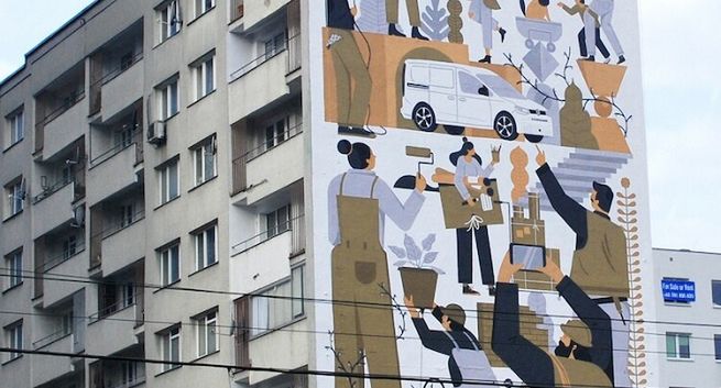 5 artystów wykonało mural VW Caddy w centrum Warszawy