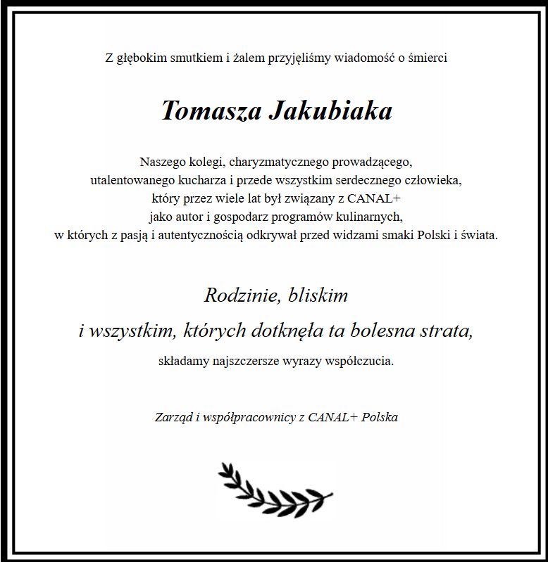 Nekrolog Tomasza Jakubiaka