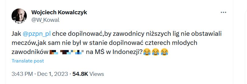 Wpis Kowalczyka w serwisie X. 