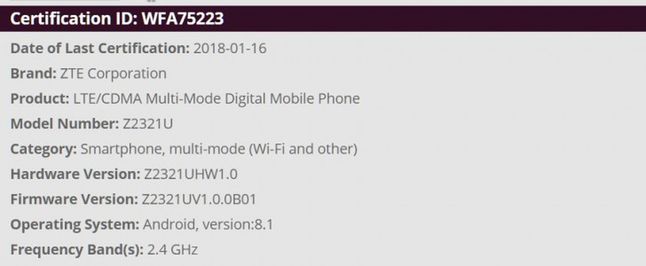 ZTE Z2321U w baziue Wi-Fi Alliance