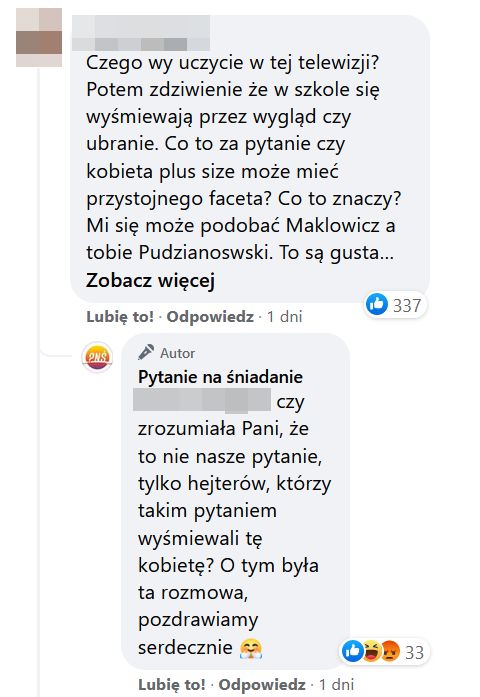 Komentarz na profilu "Pytania na śniadanie"