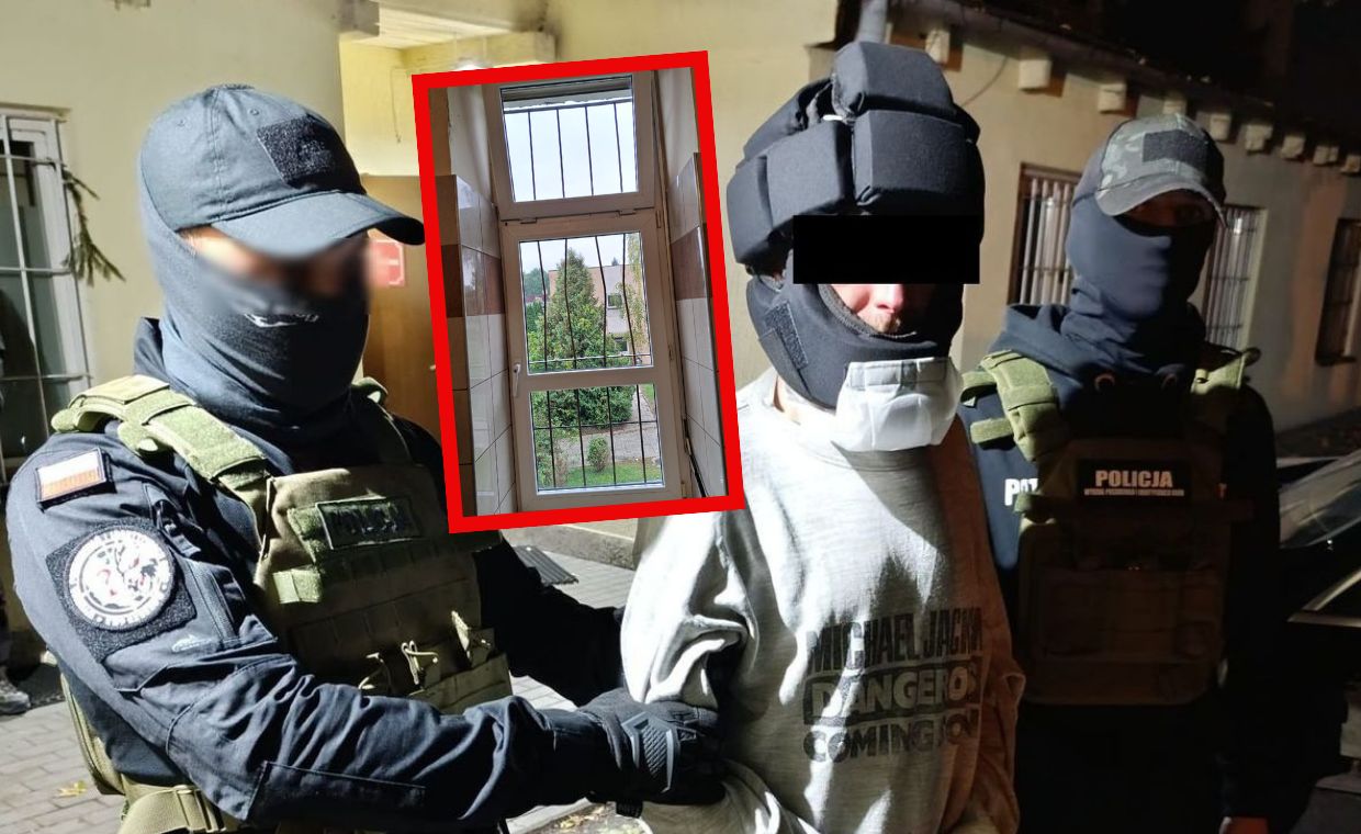 Bartłomiej B. po zatrzymaniu przez policję. Ze szpitala uciekł 