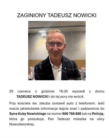 Zaginął prezes Integracyjnego Klubu Sportowego AWF Warszawa Tadeusz Nowicki! Poszukiwania trwają w rejonie Wisły