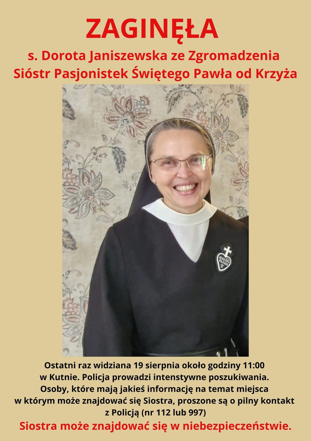 Pilne zaginęła siostra zakonna