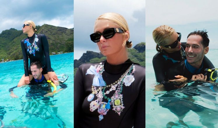 Rozanielona Paris Hilton dokazuje z płaszczkami i świeżo upieczonym mężem w podróży poślubnej (ZDJĘCIA)