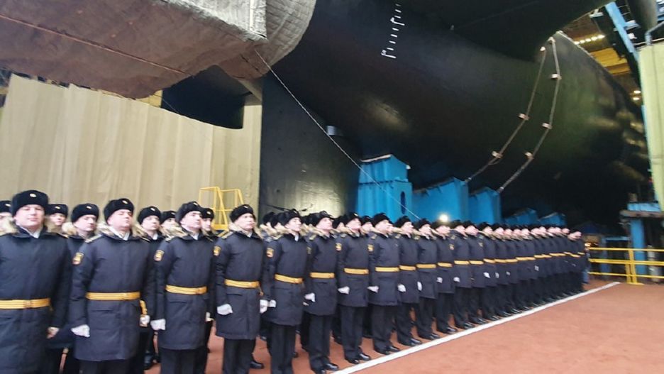 Ceremonia wodowania okrętu podwodnego Kniaź Pożarski