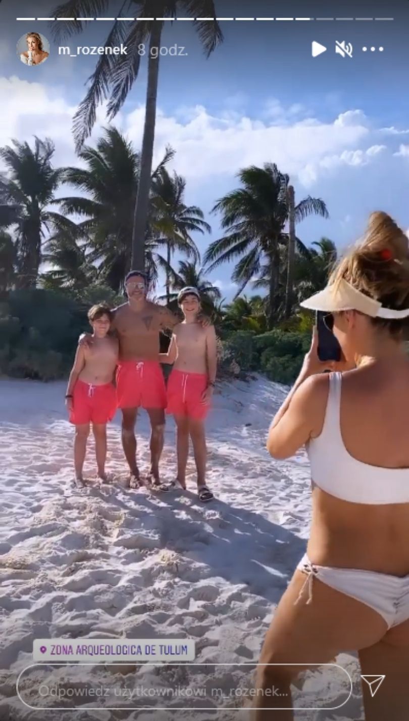 Małgorzata Rozenek prezentuje wyrzeźbioną sylwetkę na meksykańskiej plaży, pstrykając rodzinne fotki