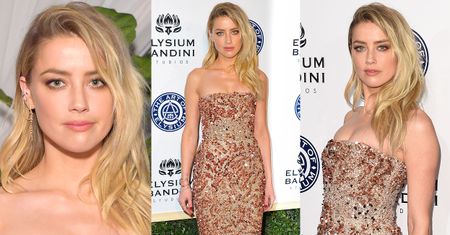 Amber Heard pozuje w złotej sukni