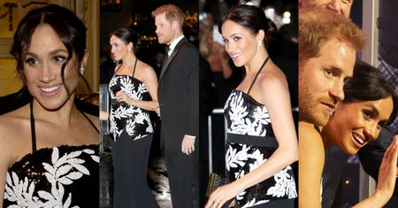 Ciężarna Meghan Markle odsłania ramiona i chwali się drogimi kolczykami na królewskiej gali (ZDJĘCIA)