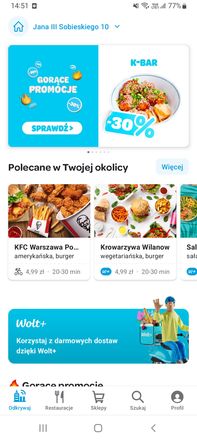 Wolt - menu główne