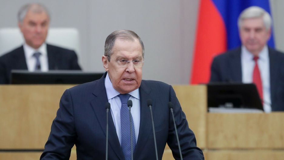 Temporary
In this photo released by The State Duma, The Federal Assembly of The Russian Federation Press Service, Russian Foreign Minister Sergey Lavrov delivers his speech at the State Duma, the Lower House of the Russian Parliament in Moscow, Russia, on Wednesday, Feb. 14, 2024. (The State Duma, The Federal Assembly of The Russian Federation Press Service via AP)