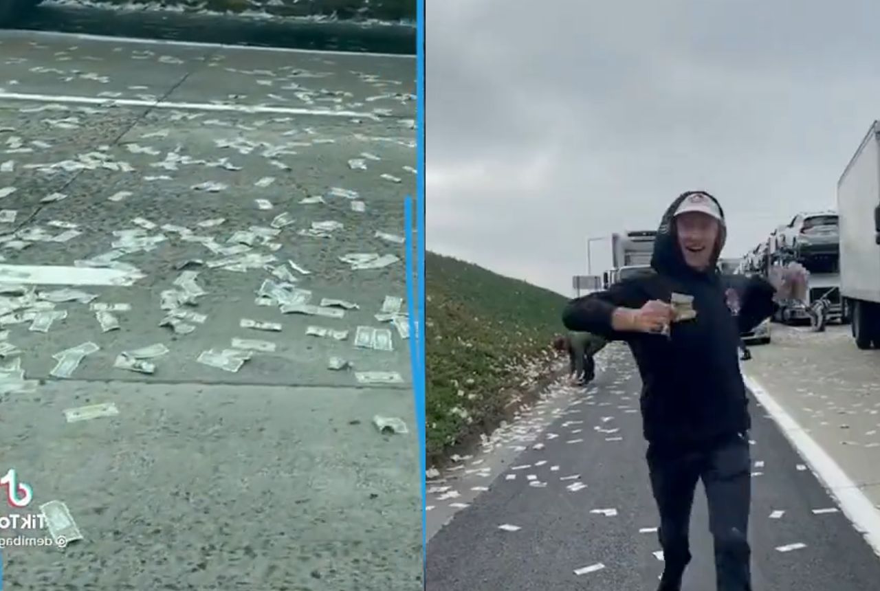 Z opancerzonego pojazdu wyleciały tysiące dolarów 