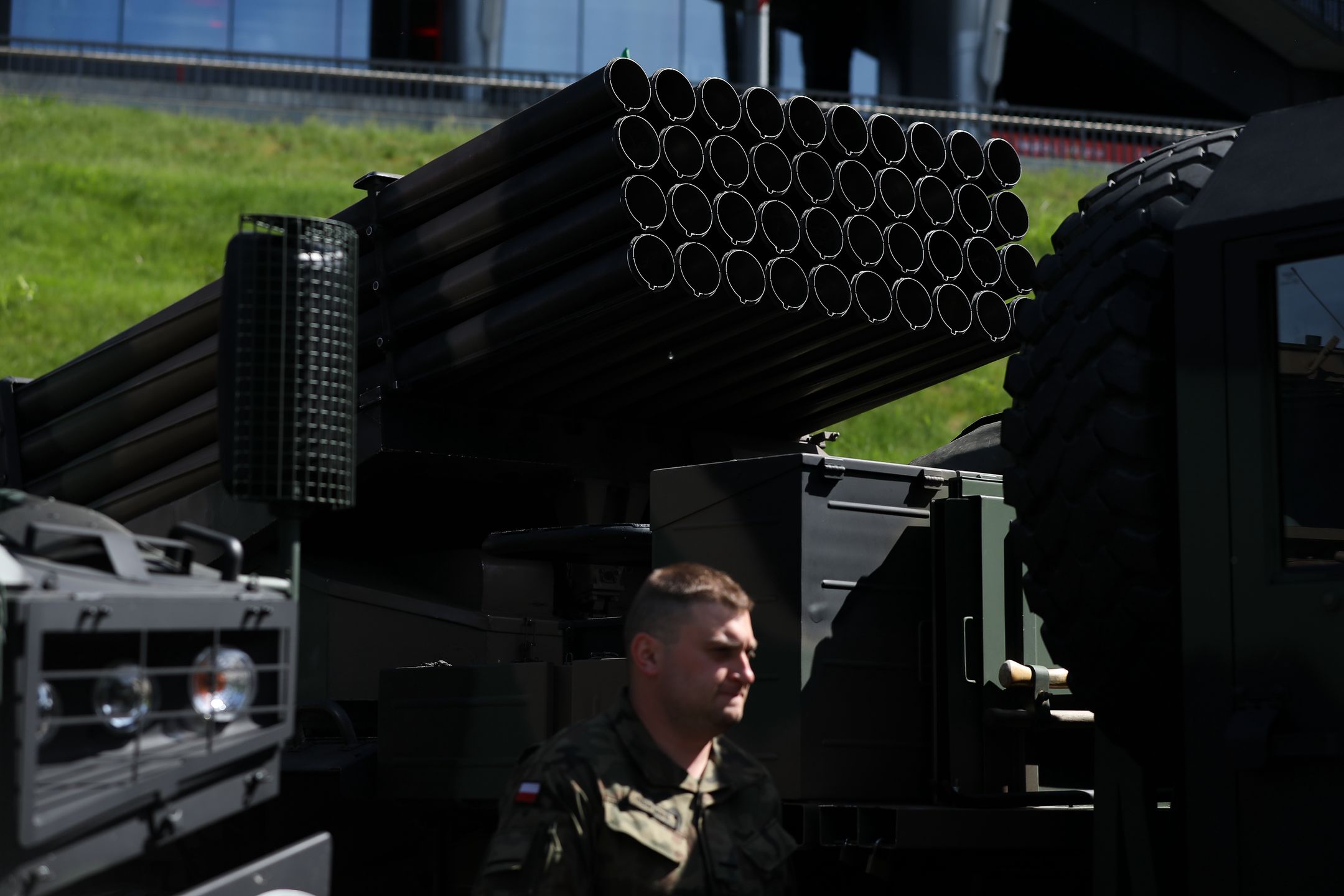 The Multiple Launch Rocket System WR-40 ''LANGUSTA'' is on display during the exhibition of the Polish Armed Forces and the Polish Arms Industry at Defence24Days at the PGE National Stadium in Warsaw, Poland, on May 7, 2025. A two-day exhibition of the Polish Armed Forces and Polish Arms Industry is organized as part of Defence24Days at the PGE National Stadium. During the exhibition, visitors can see armored vehicles and advanced air defense systems up close. The main event features lectures and exhibitor stands. (Photo by Klaudia Radecka/NurPhoto via Getty Images)