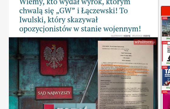 wPolityce.pl zamieściło zdjęcie wyroku wysłane wcześniej do wiceministra sprawiedliwości przez dziennikarza „Gazety Wyborczej”