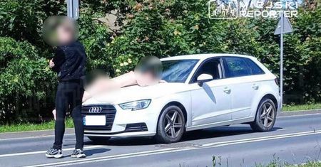 Nagi rzucił się na samochód. Ukraińca obezwładniła policja