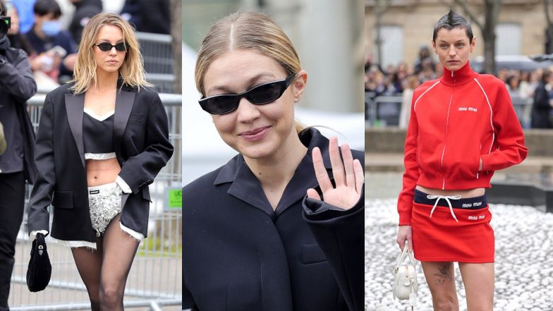 Gwiazdy wystrojone przed pokazem Miu Miu w Paryżu 