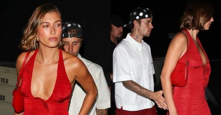 Justin Bieber i Hailey Bieber "przyłapani" w drodze na randkę w dopasowanych stylizacjach. Miny raczej NIETĘGIE (ZDJĘCIA)