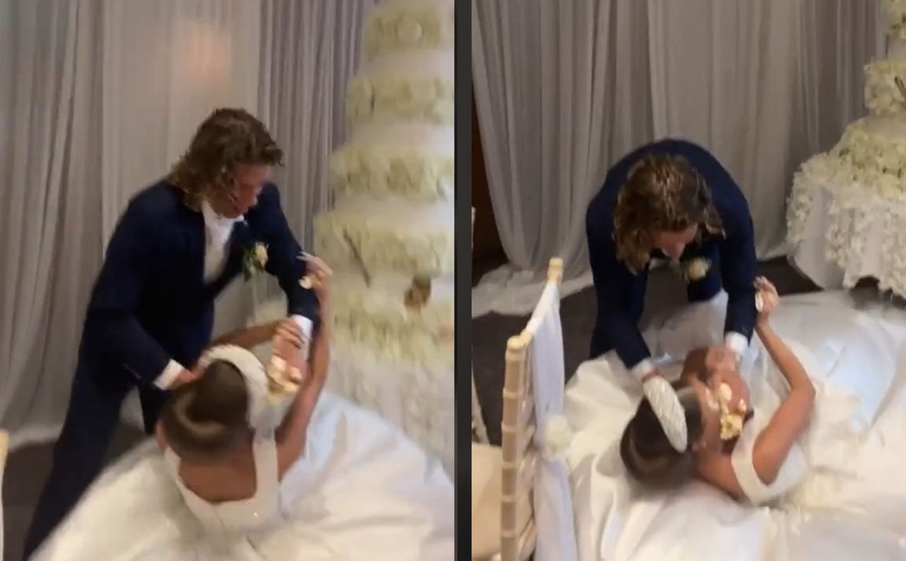Groom's cake-smearing stunt on bride sparks outrage on social media
