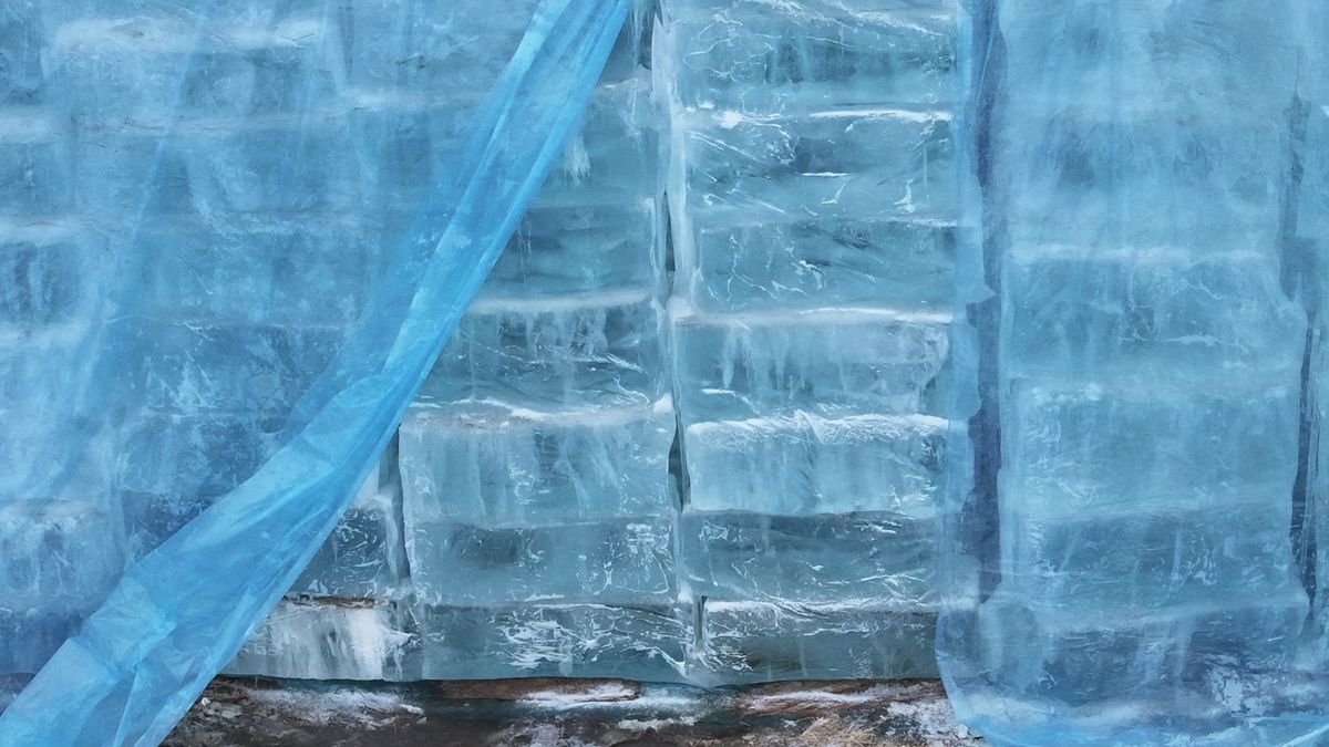 HARBIN, CHINA - NOVEMBER 26: Ice cubes are piled up at an ice cube reserve for the construction of the 26th Harbin Ice and Snow World on November 26, 2024 in Harbin, Heilongjiang Province of China. The theme park is about to start construction as a cold wave hits the city. Xinhua reported that the theme park will expand ahead of the ninth Asian Winter Games, scheduled for February 7-14, 2025. (Photo by VCG/VCG via Getty Images)