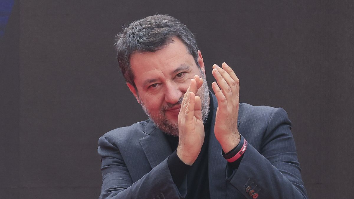 ROME, ITALY, DECEMBER 14: Italian Infrastructure and Transport minister and deputy Premier Matteo Salvini applauds during the Fratelli d'Italia party's 'Atreju' political happening in Rome, Italy, on December 14, 2025. (Photo by Riccardo De Luca/Anadolu via Getty Images)