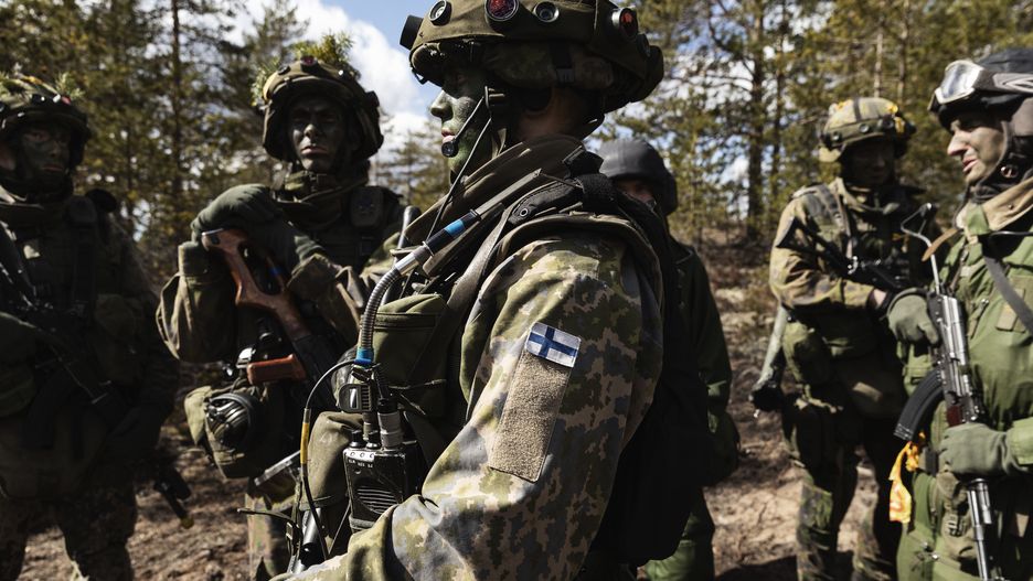 Crew from a CV9030 light assault tank during the Finnish Army Arrow 22 training exercise, with participating forces from the U.K., Latvia, U.S. and Estonia, in Niinisalo, Finland, on Wednesday, May 4, 2022. Swedes and Finns are increasingly in favor of joining the NATO defense bloc after Russia's invasion of Ukraine, adding pressure on the countries' leaders to change long-standing policies of military non-alignment. Photographer: Roni Rekomaa/Bloomberg via Getty Images