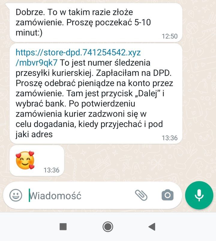 Próba oszustwa na WhatsAppie