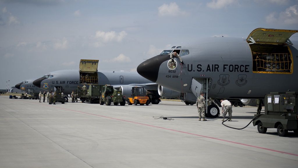 Four KC-135s from the 100th Air Refueling Wing, England, and 434th Air Refueling Wing, Grissom Air Reserve Base, Indiana, land at Powidz Air Base, Poland, in preparation for exercise BALTOPS 2016, June 2, 2016.
Erin R. Babis