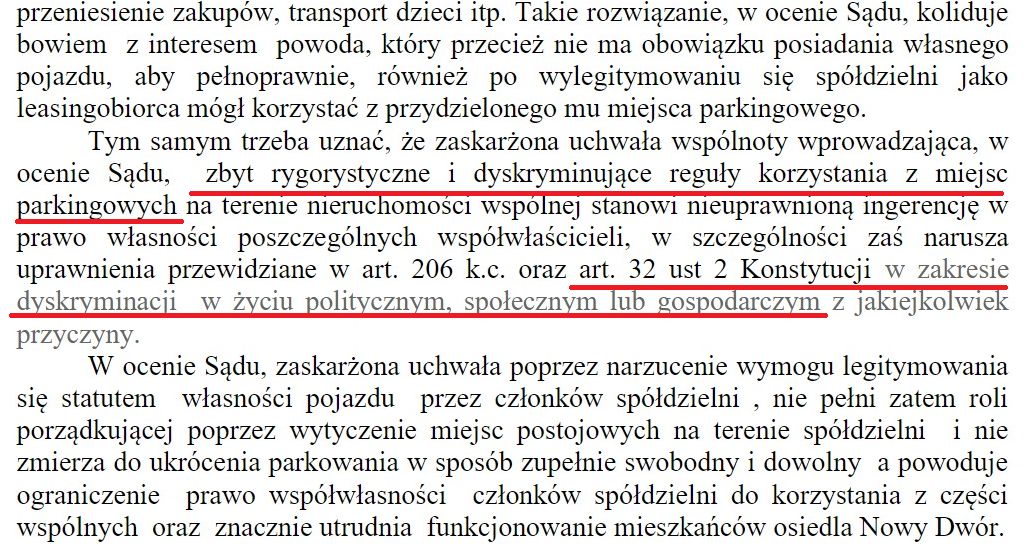 Fragment wyroku sądu I instancji z uzasadnieniem