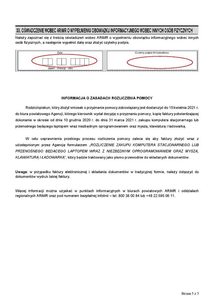 Instruckaj wypełniania wniosku o przyznanie pomocy na dofinansowanie kosztów zakupu komputera stacjonarnego lubprzenośnego będącego laptopem wraz z niezbędnym oprogramowaniem oraz myszą, klawiaturą i ładowarką przez rodzinę