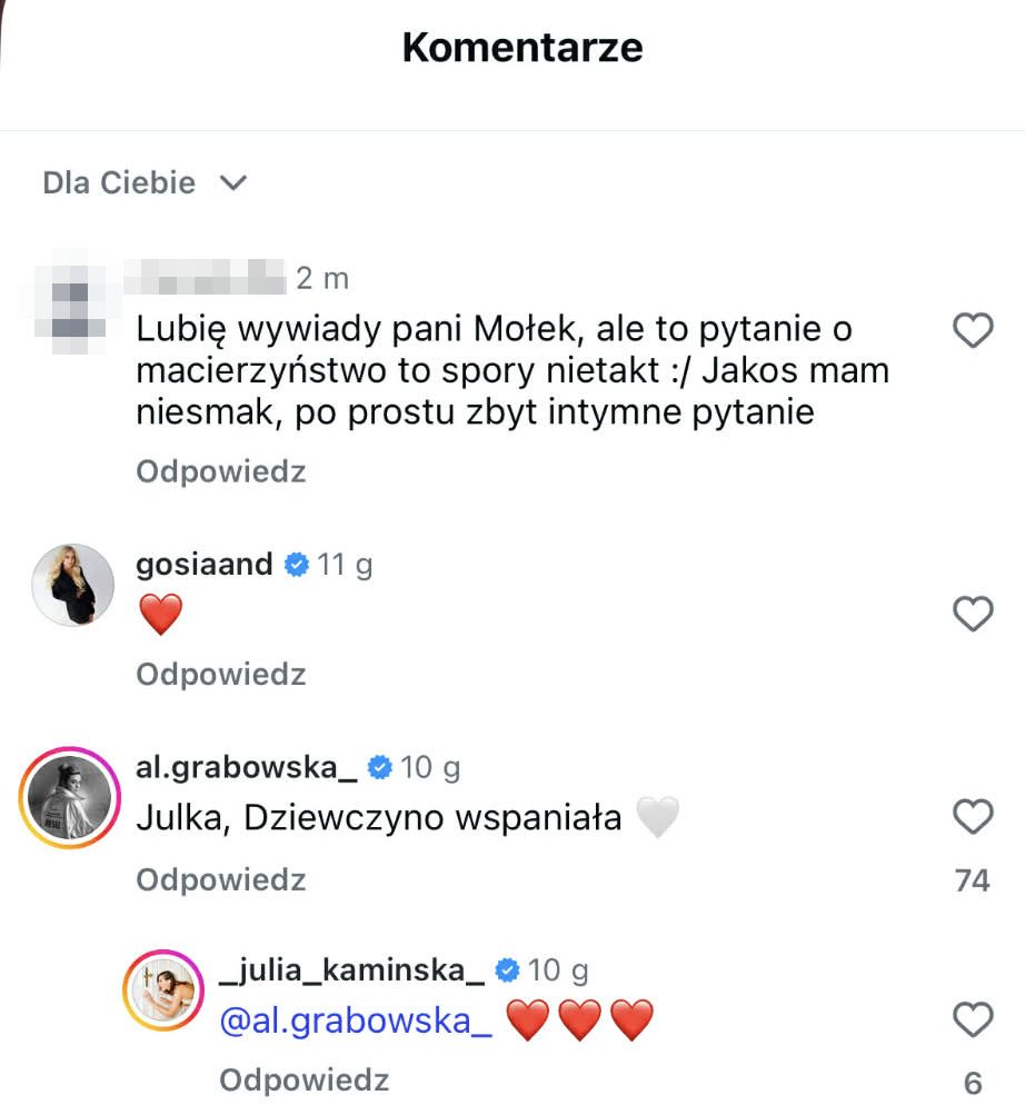 Komentarze pod rolką Magdy Mołek