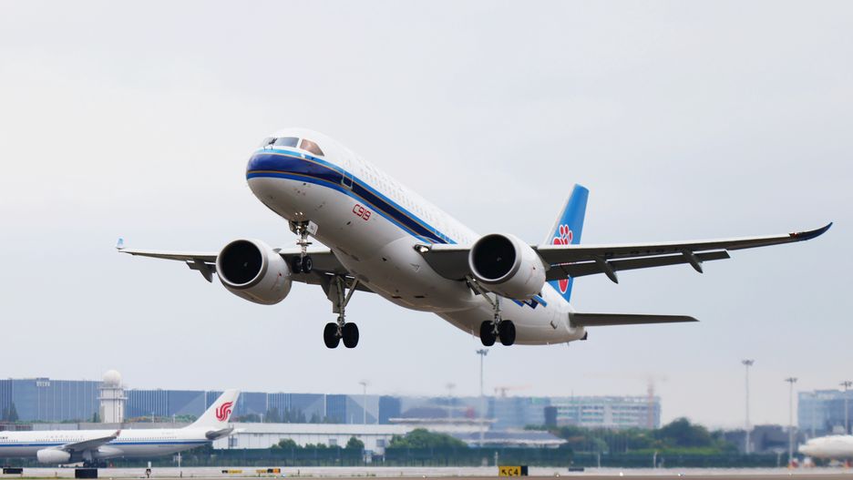 HANGZHOU, CHINA - SEPTEMBER 21 2024: A C919 passenger jet operated by China Southern takes off at the airport in Hangzhou in east China's Zhejiang province Saturday, Sept. 21, 2024. The China Southern Airlines will put its first C919 plane onto the link between Guangzhou and Hangzhou. (Photo credit should read LONG WEI / Feature China/Future Publishing via Getty Images)