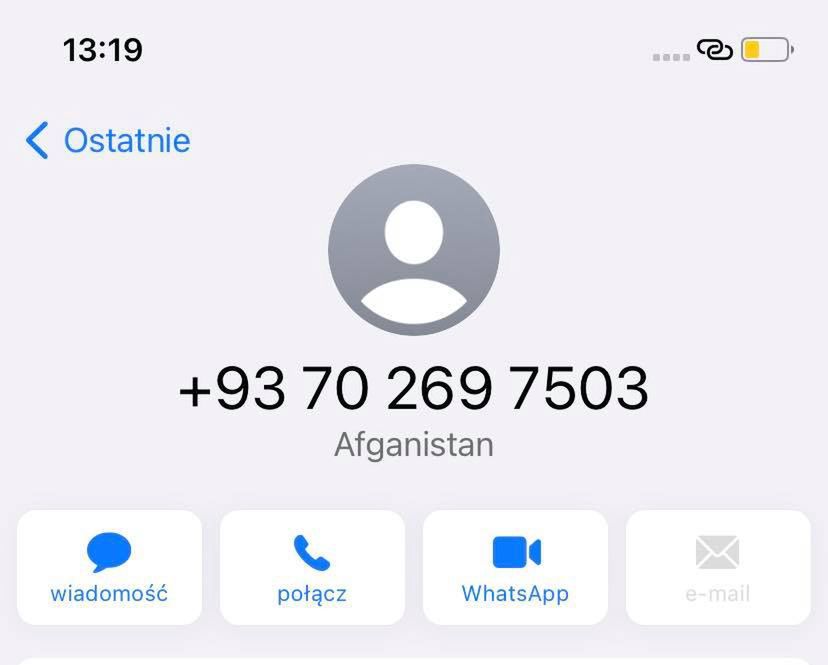 Przykładowe, nieodebrane połączenie zza granicy