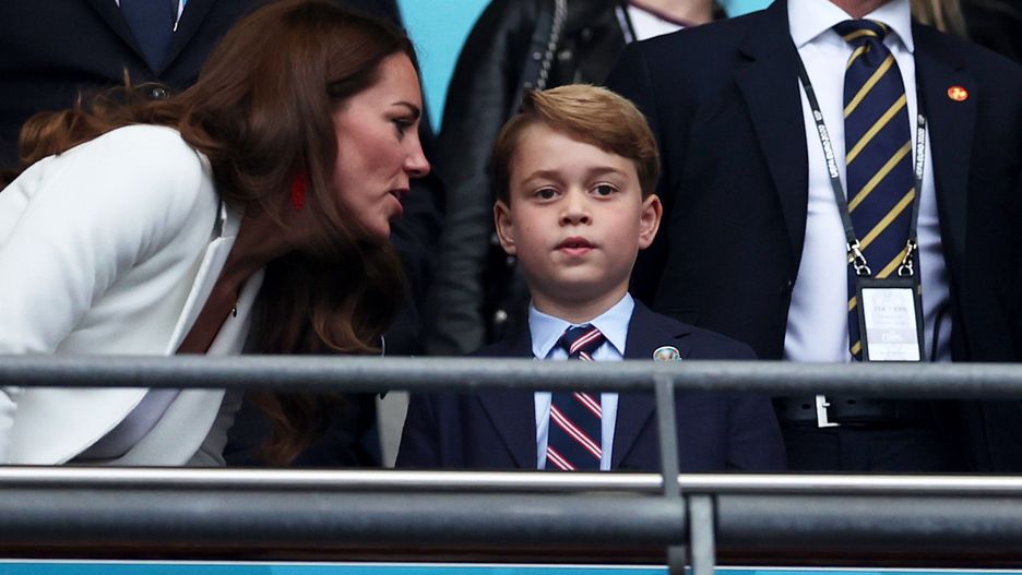 Italy v England - UEFA Euro 2020: FinalLONDON, ENGLAND - JULY 11: Catherine, Duchess of Cambridge, Prince George of Cambridge and Prince William, Duke of Cambridge and President of the Football Association look on during the UEFA Euro 2020 Championship Final between Italy and England at Wembley Stadium on July 11, 2021 in London, England. (Photo by Eddie Keogh - The FA/The FA via Getty Images)Eddie Keogh - The FA