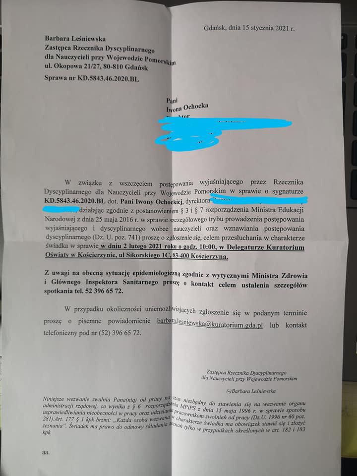 Wezwanie na przesłuchanie z biura Wojewody Pomorskiego