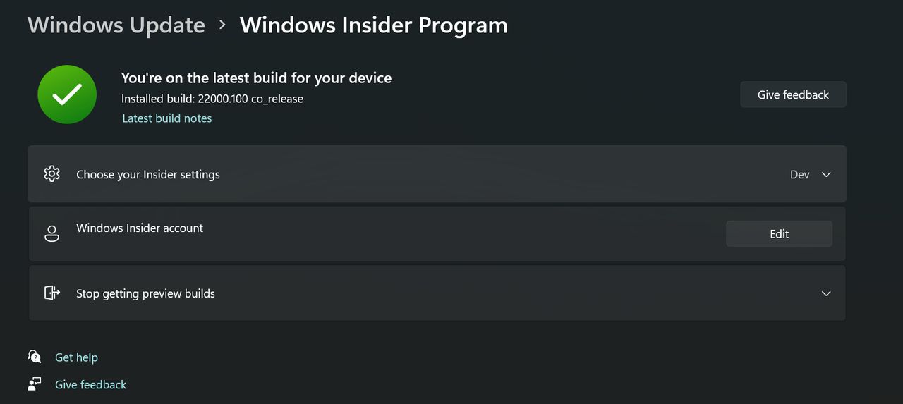 Brakujące ustawienia Windows Insider