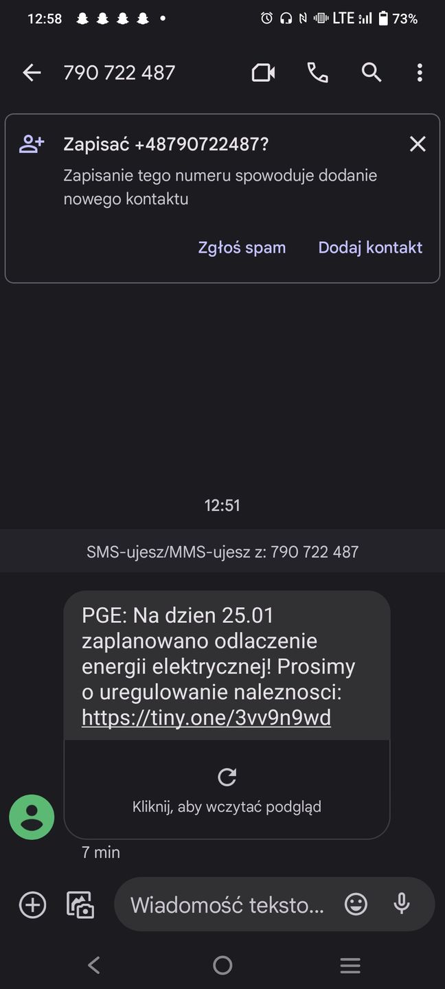 Fałszywy SMS "od PGE"