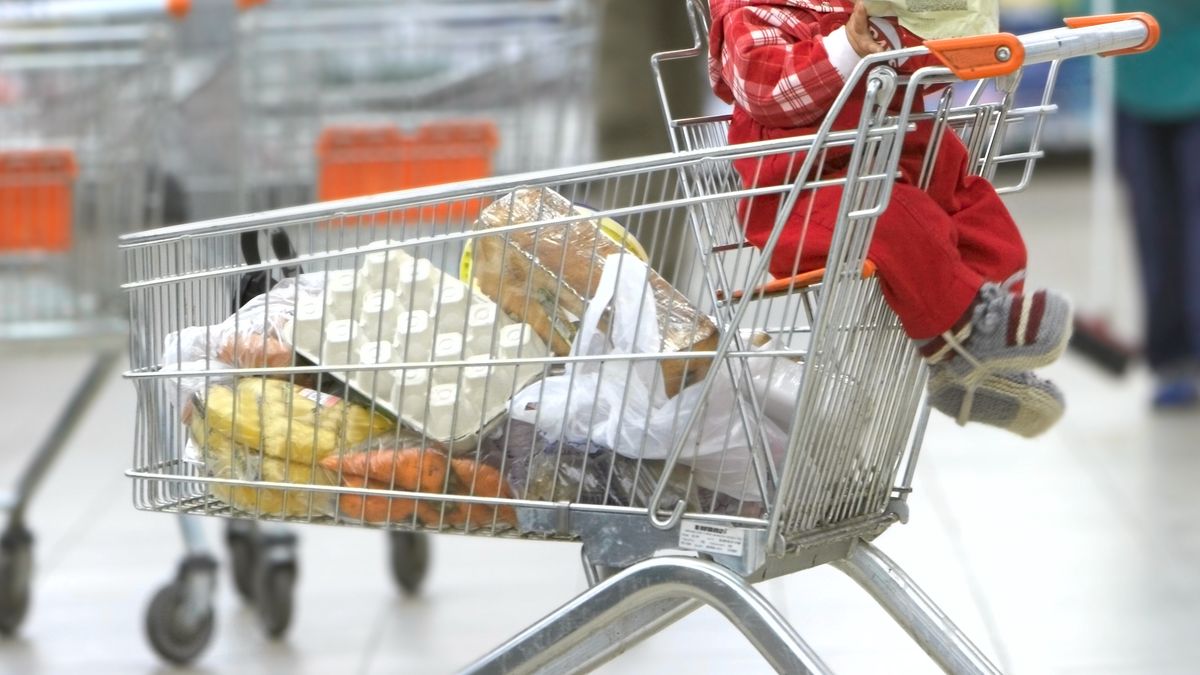 Pijana matka wiozła dziecko w wózku sklepowym. Ilustracja