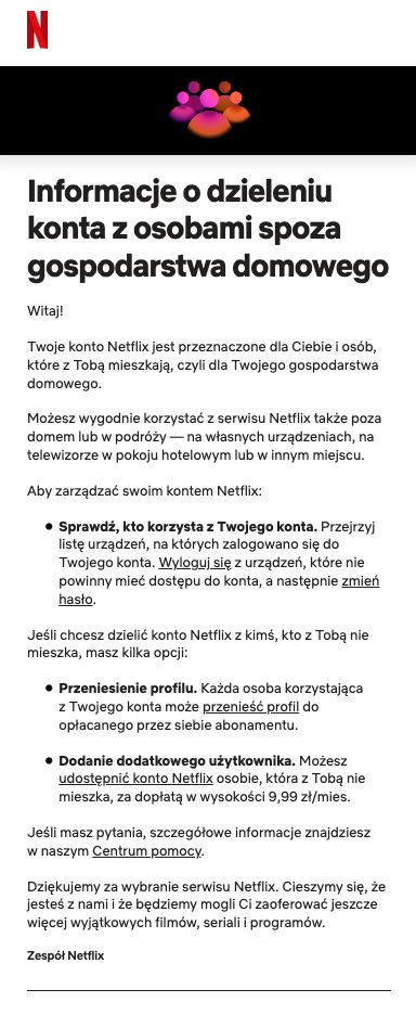 Wiadomość dla wysyłana do użytkowników Netfliksa w Polsce