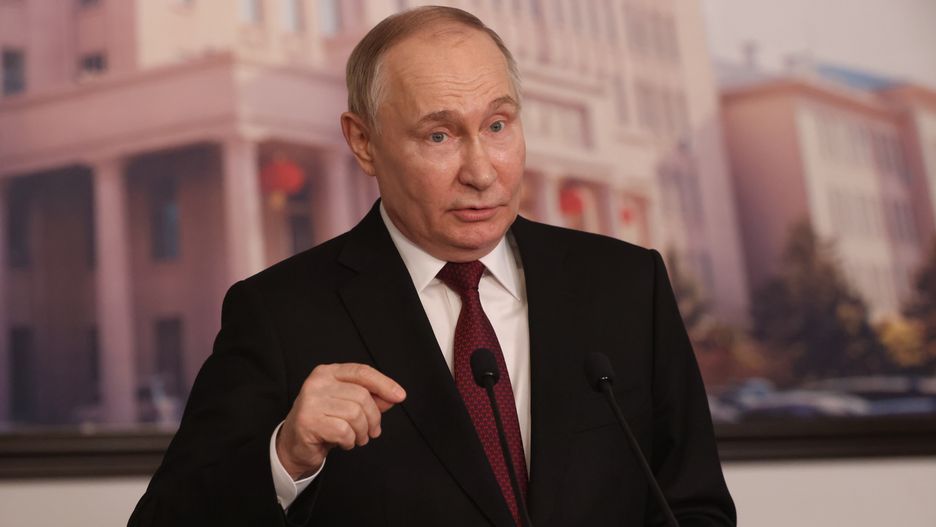 HARBIN, CHINA - MAY 17: (RUSSIA OUT) Russian President Vladimir Putin gestures during his press conference at the Harbin Institute of Technology, May 17, 2024, in Harbin, China. Russian President Putin is having a two-day visit to China. (Photo by Contributor/Getty Images)