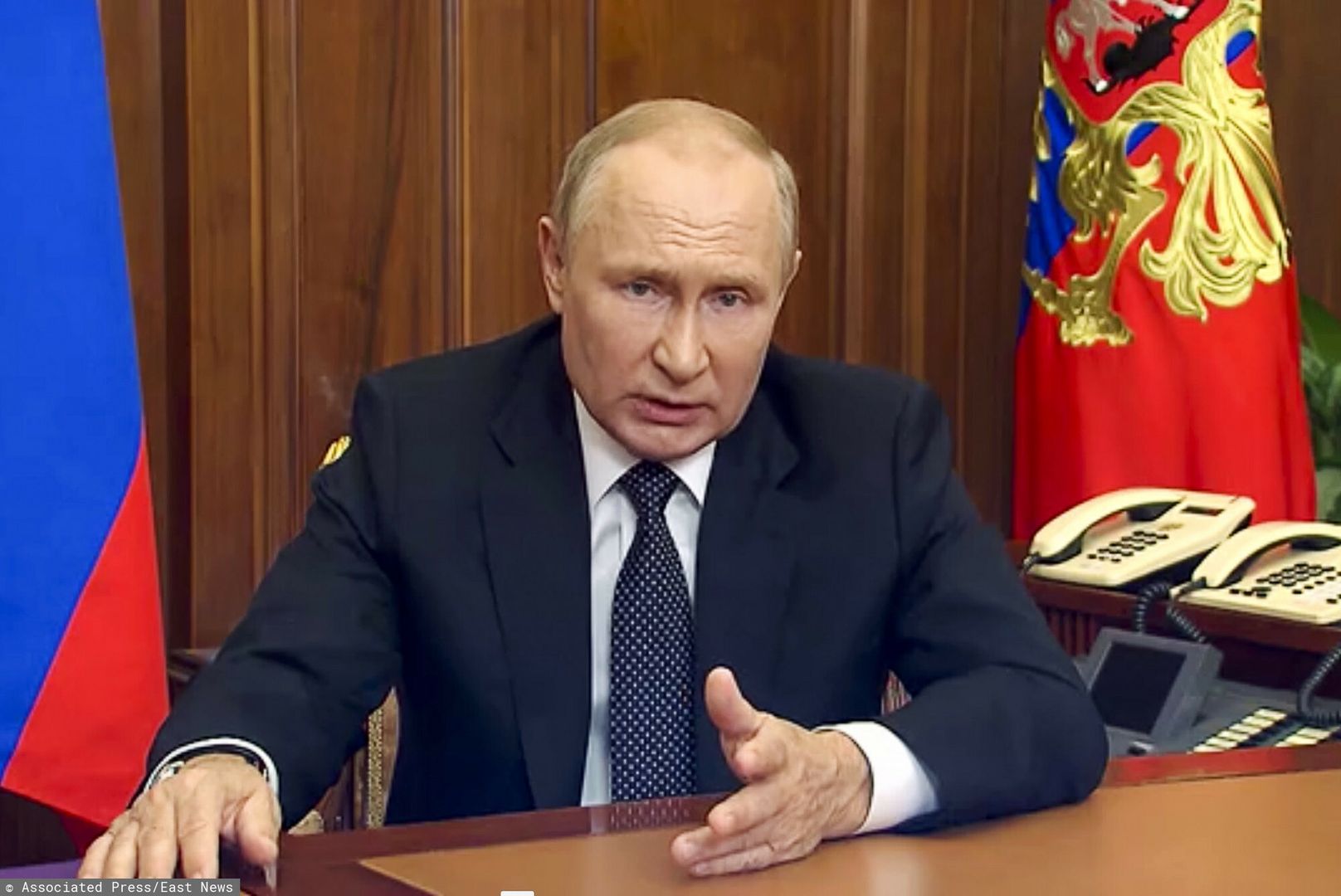 arch52
In this image made from video released by the Russian Presidential Press Service, Russian President Vladimir Putin addresses the nation in Moscow, Russia, Wednesday, Sept. 21, 2022. (Russian Presidential Press Service via AP)