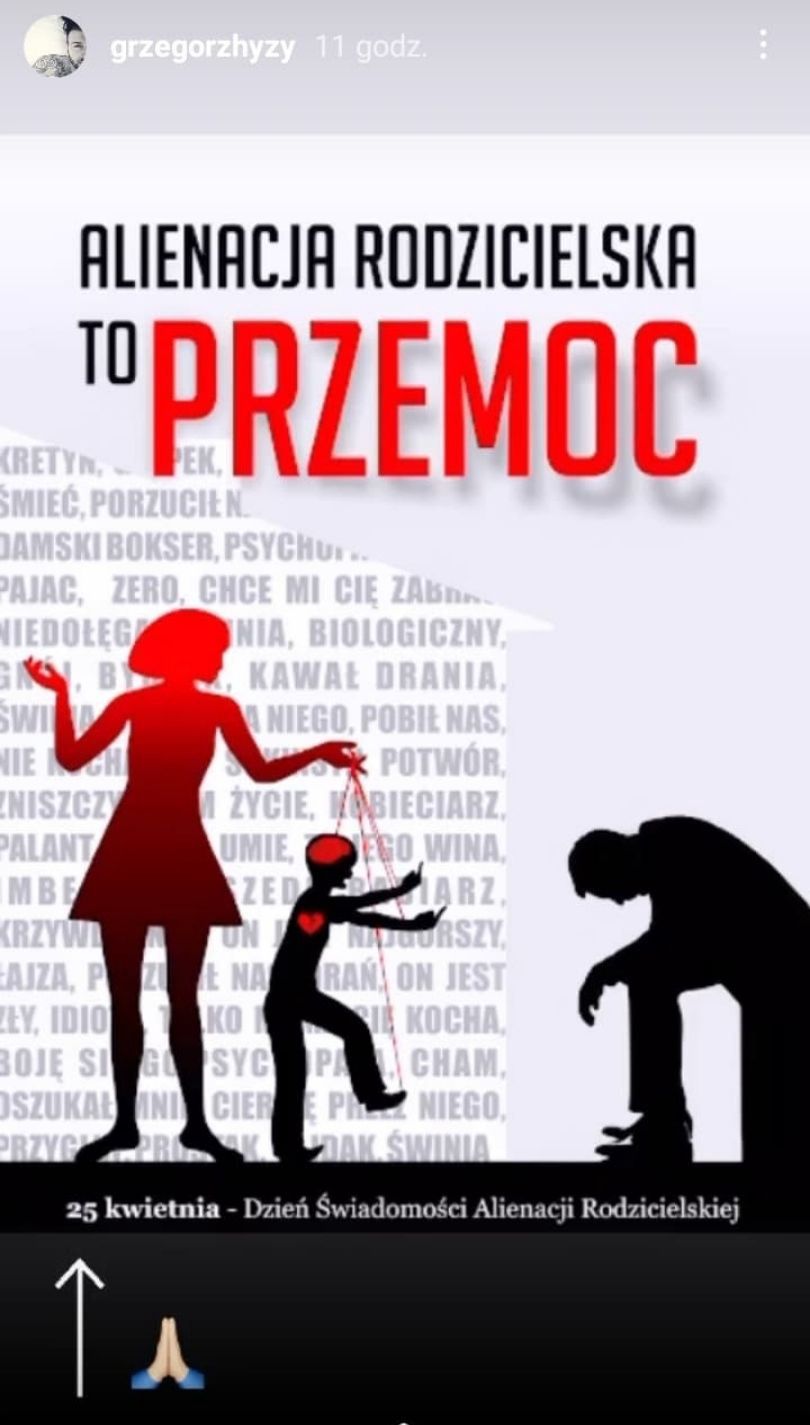 Grzegorz Hyży udostępnia plakat o alienacji rodzicielskiej