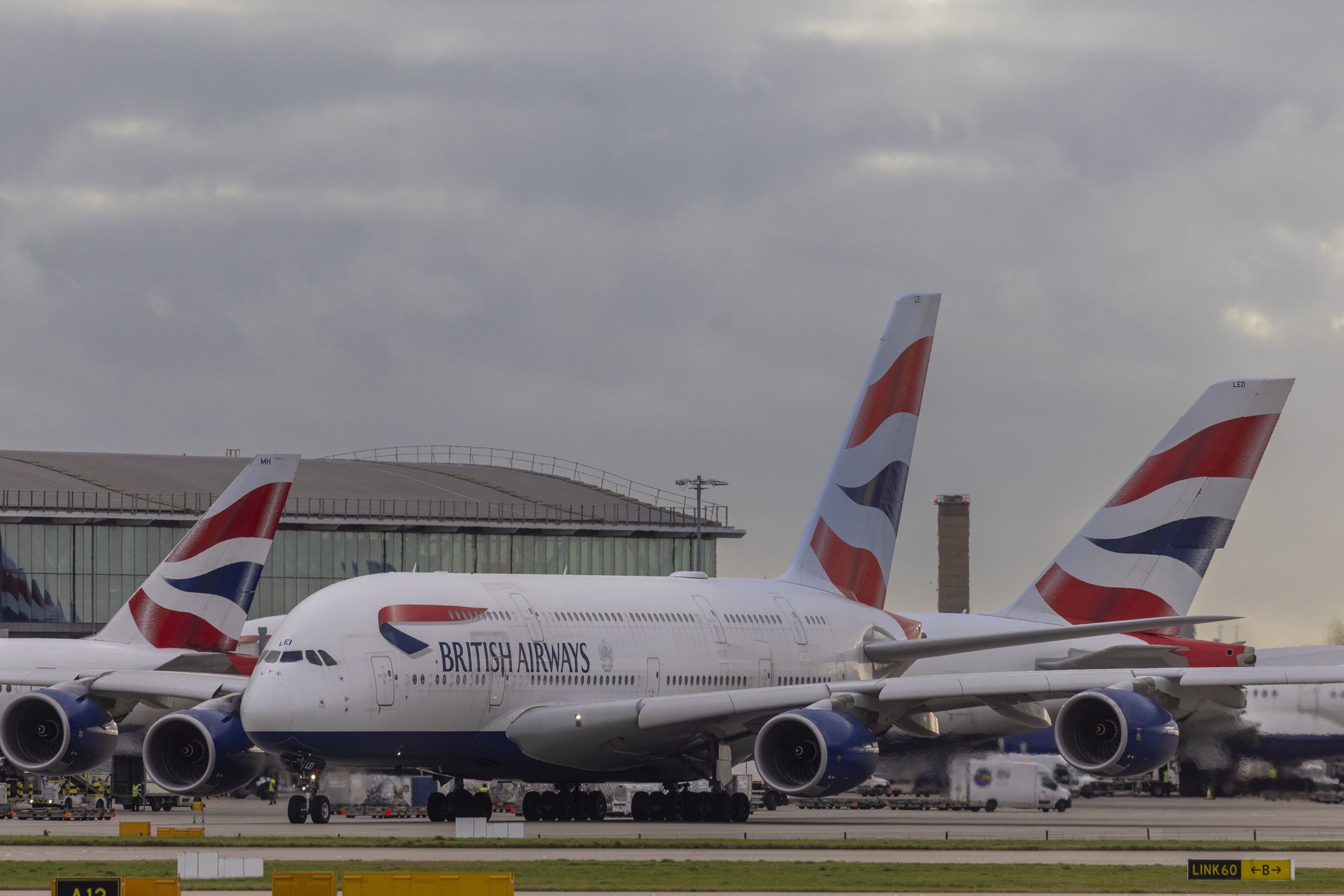 An Airbus A380 passenger aircraft, operated by British Airways Plc, taxis at Heathrow Airport Terminal 5, in London, UK, on Monday, Dec. 11, 2023. Saudi Arabia may ultimately gain majority control of London Heathrow Airport, Europe's busiest, as several shareholders consider the sale of their interests, the Times reported on Sunday. Photographer: Jason Alden/Bloomberg via Getty Images